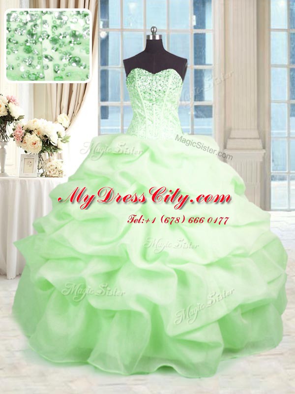 Beading and Ruffles Ball Gown Prom Dress Lace Up Sleeveless Floor Length