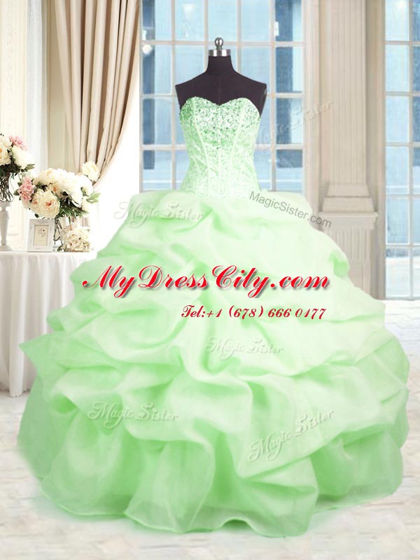 Beading and Ruffles Ball Gown Prom Dress Lace Up Sleeveless Floor Length