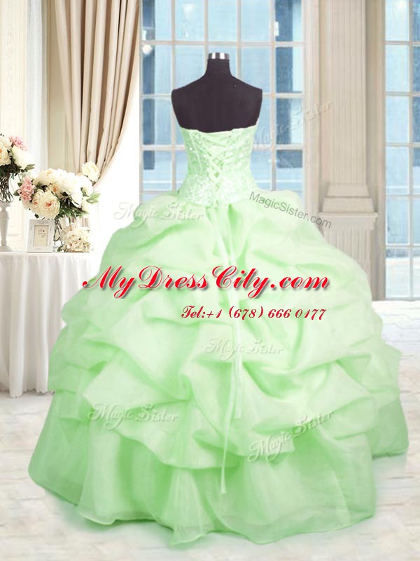 Beading and Ruffles Ball Gown Prom Dress Lace Up Sleeveless Floor Length