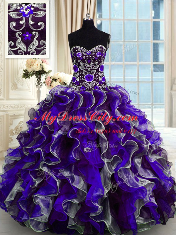 Captivating Organza Sweetheart Sleeveless Lace Up Beading and Ruffles Sweet 16 Quinceanera Dress in Multi-color