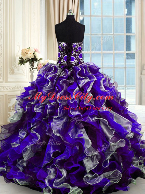 Captivating Organza Sweetheart Sleeveless Lace Up Beading and Ruffles Sweet 16 Quinceanera Dress in Multi-color