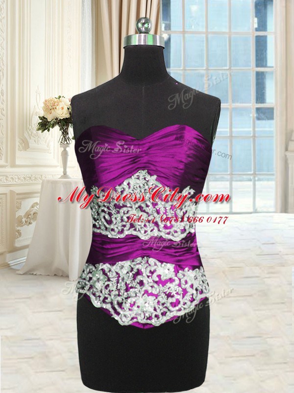 Amazing Eggplant Purple Sleeveless Floor Length Beading and Lace and Ruching and Pick Ups Lace Up Sweet 16 Quinceanera Dress