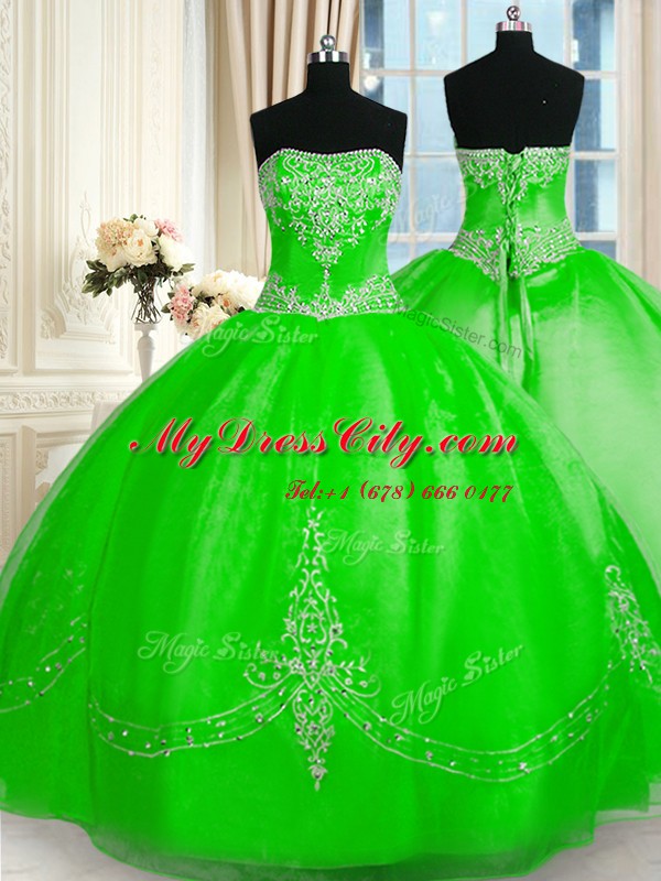 Charming Ball Gowns Beading and Embroidery Vestidos de Quinceanera Lace Up Tulle Sleeveless Floor Length