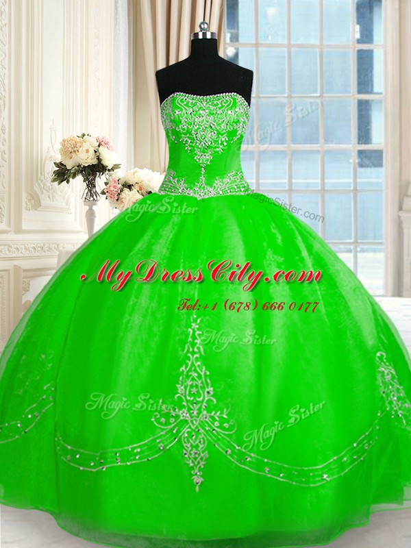 Charming Ball Gowns Beading and Embroidery Vestidos de Quinceanera Lace Up Tulle Sleeveless Floor Length