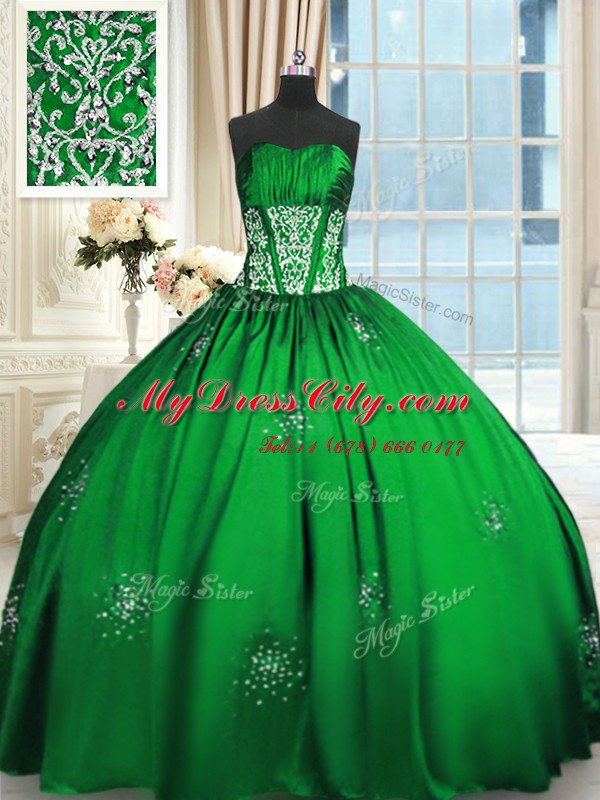 Strapless Lace Up Beading and Appliques and Ruching Sweet 16 Quinceanera Dress Sleeveless