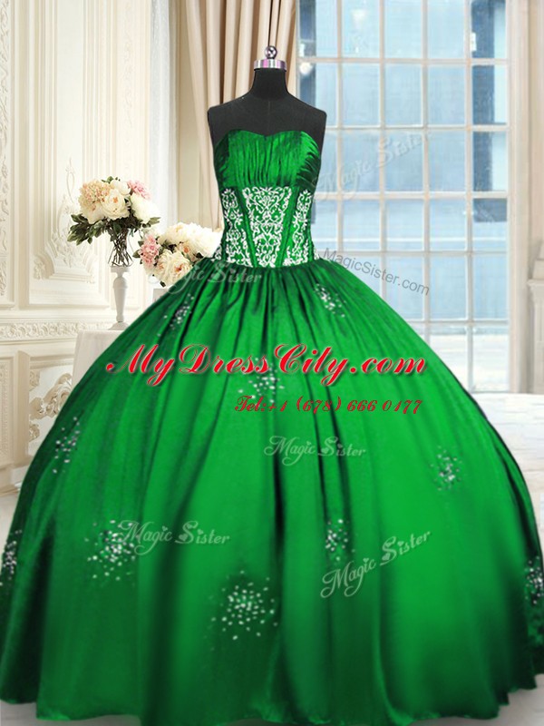 Strapless Lace Up Beading and Appliques and Ruching Sweet 16 Quinceanera Dress Sleeveless