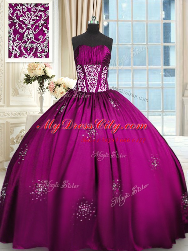 Floor Length Ball Gowns Sleeveless Fuchsia Sweet 16 Dresses Lace Up