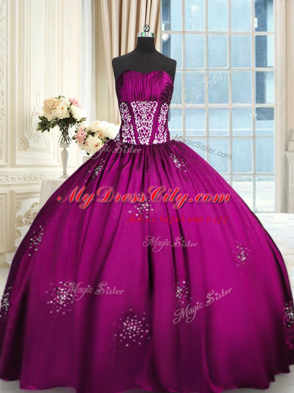 Floor Length Ball Gowns Sleeveless Fuchsia Sweet 16 Dresses Lace Up