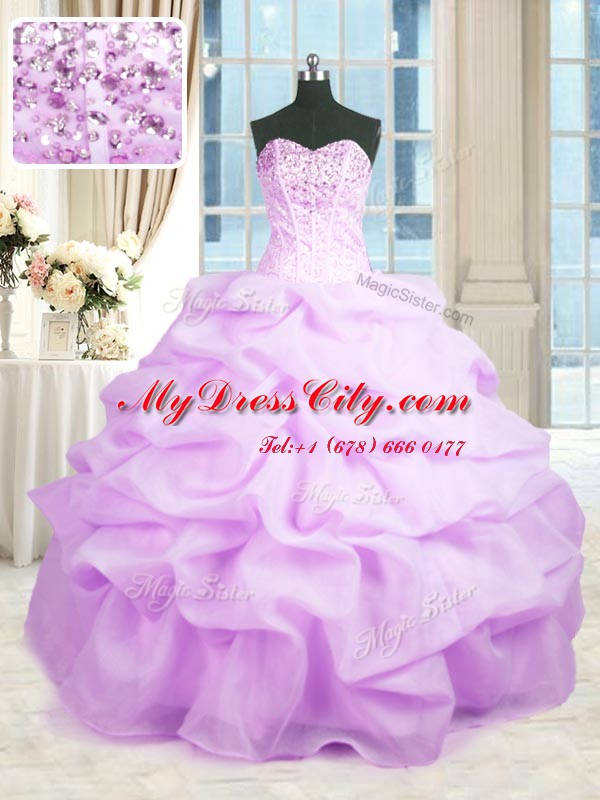 Rose Pink Lace Up Quince Ball Gowns Beading and Ruffles Sleeveless Floor Length