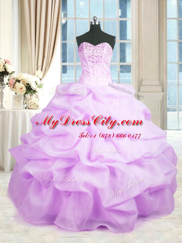 Rose Pink Lace Up Quince Ball Gowns Beading and Ruffles Sleeveless Floor Length