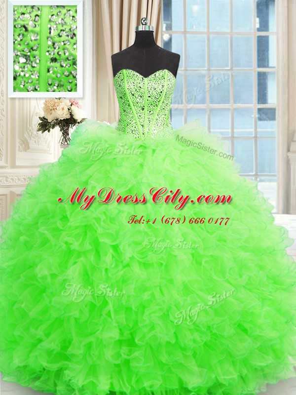 Ball Gowns Tulle Strapless Sleeveless Beading and Ruffles Floor Length Lace Up Sweet 16 Quinceanera Dress