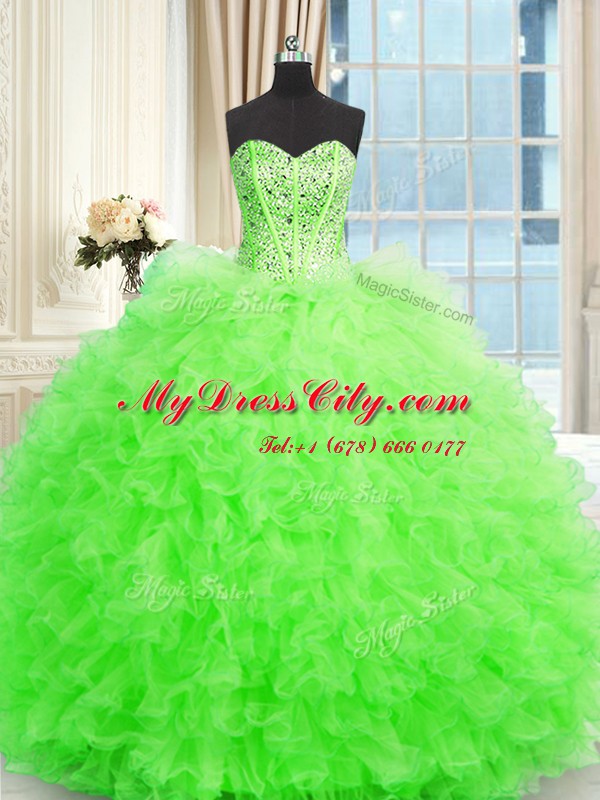 Ball Gowns Tulle Strapless Sleeveless Beading and Ruffles Floor Length Lace Up Sweet 16 Quinceanera Dress