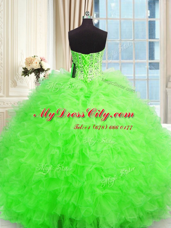 Ball Gowns Tulle Strapless Sleeveless Beading and Ruffles Floor Length Lace Up Sweet 16 Quinceanera Dress