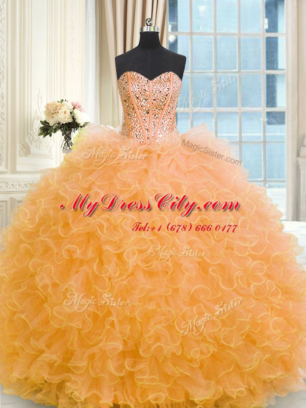 Three Piece Tulle Sleeveless Floor Length Sweet 16 Dress and Beading and Ruffles