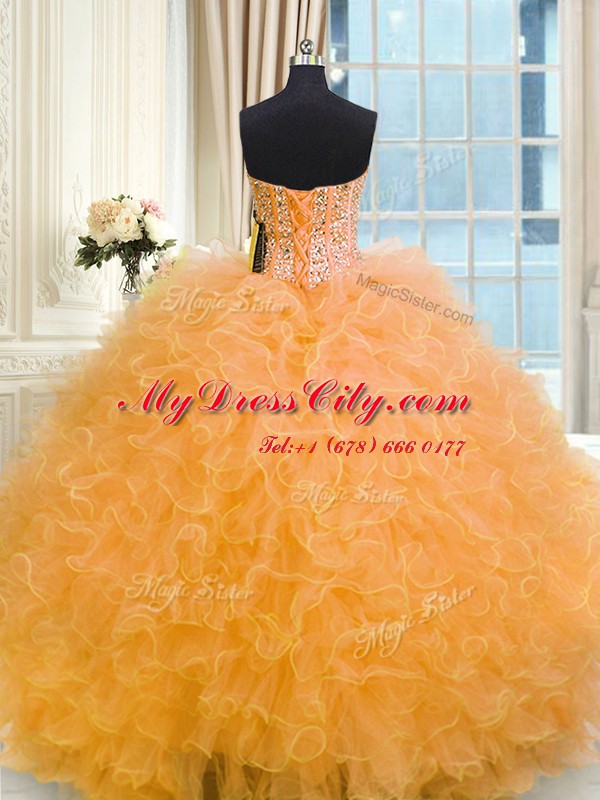 Three Piece Tulle Sleeveless Floor Length Sweet 16 Dress and Beading and Ruffles