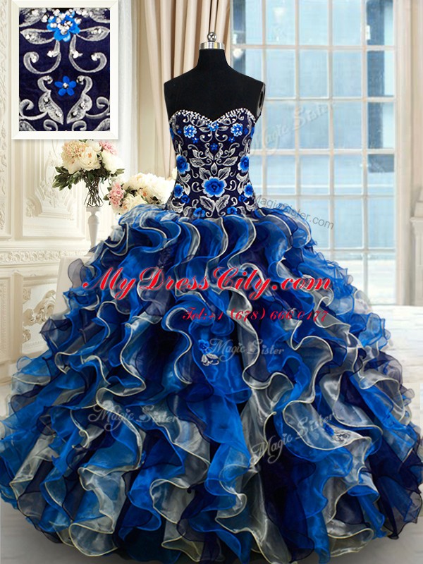 Romantic Ball Gowns Vestidos de Quinceanera Multi-color Sweetheart Organza Sleeveless Floor Length Lace Up