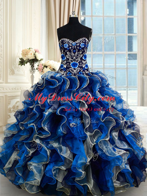 Romantic Ball Gowns Vestidos de Quinceanera Multi-color Sweetheart Organza Sleeveless Floor Length Lace Up