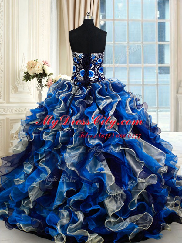 Romantic Ball Gowns Vestidos de Quinceanera Multi-color Sweetheart Organza Sleeveless Floor Length Lace Up