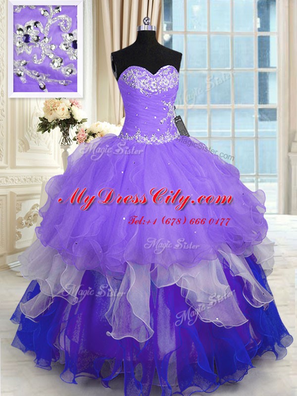 Sleeveless Lace Up Floor Length Beading and Ruffles Sweet 16 Quinceanera Dress