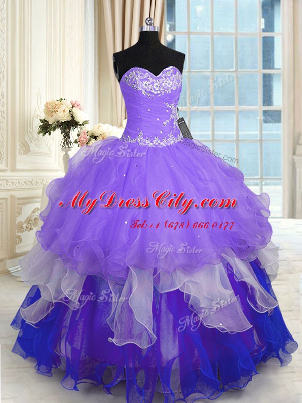 Sleeveless Lace Up Floor Length Beading and Ruffles Sweet 16 Quinceanera Dress