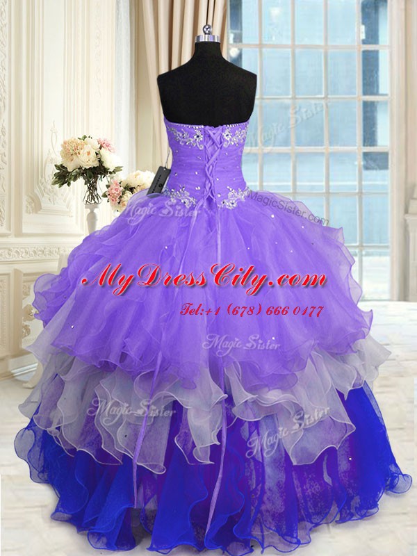 Sleeveless Lace Up Floor Length Beading and Ruffles Sweet 16 Quinceanera Dress