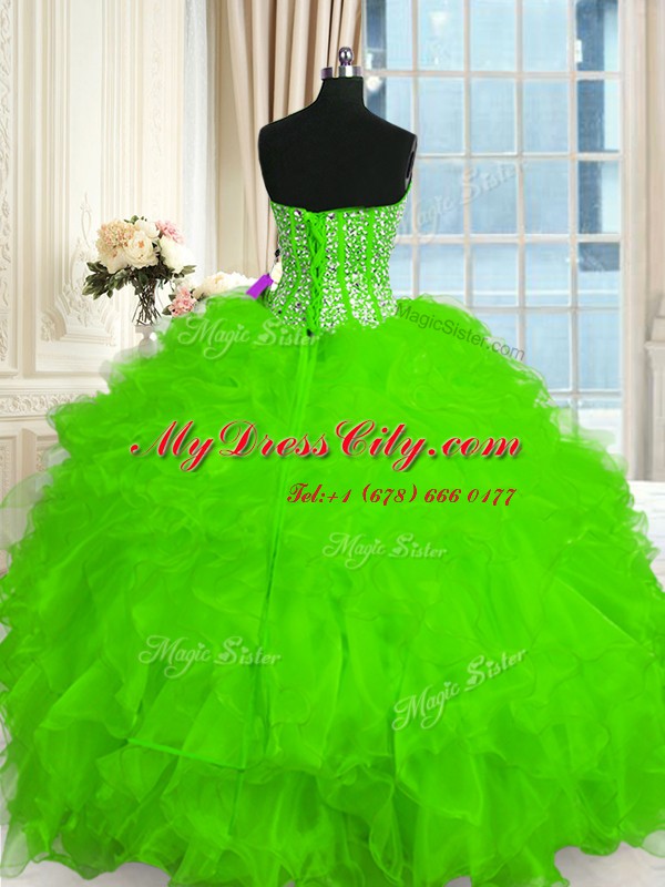 Sweetheart Sleeveless Organza Quince Ball Gowns Beading and Ruffles Lace Up