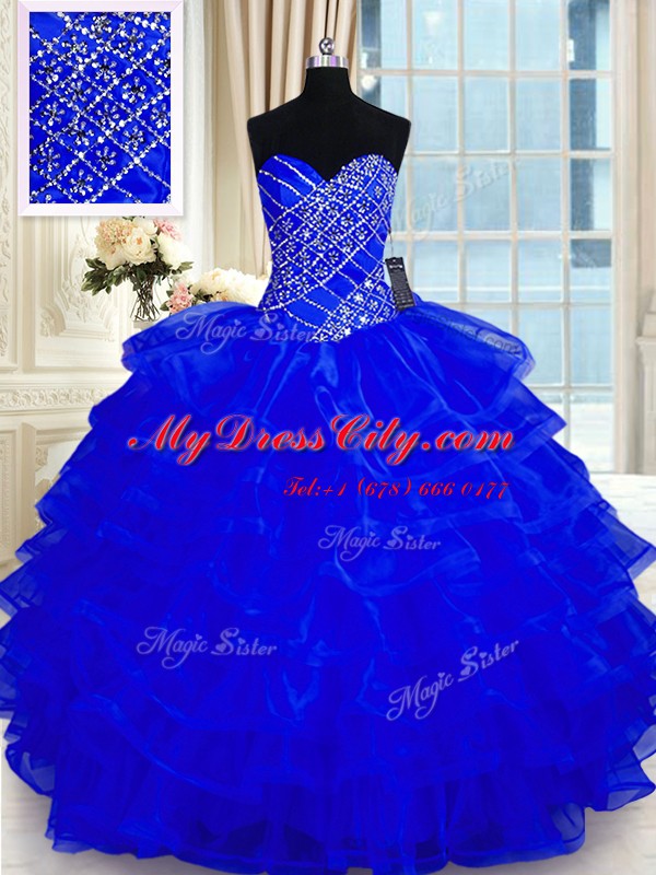 Traditional Royal Blue Sweetheart Lace Up Beading and Ruffled Layers Sweet 16 Dresses Sleeveless