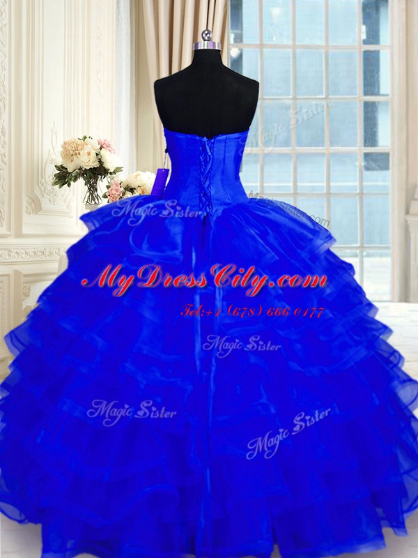 Traditional Royal Blue Sweetheart Lace Up Beading and Ruffled Layers Sweet 16 Dresses Sleeveless