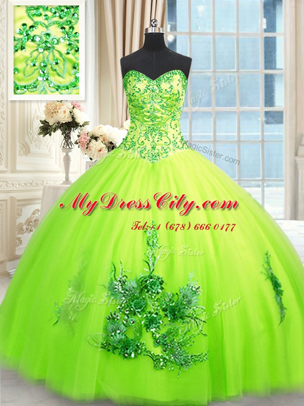 Sleeveless Lace Up Floor Length Beading and Appliques and Embroidery Quinceanera Gowns