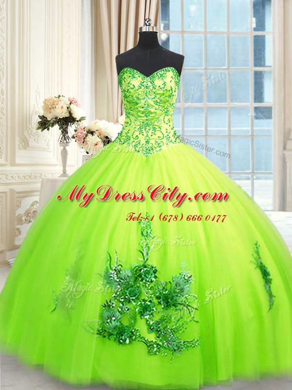 Sleeveless Lace Up Floor Length Beading and Appliques and Embroidery Quinceanera Gowns