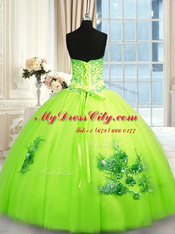 Sleeveless Lace Up Floor Length Beading and Appliques and Embroidery Quinceanera Gowns