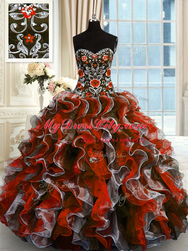 New Arrival Multi-color Lace Up Sweetheart Beading and Appliques Quinceanera Gowns Organza Sleeveless