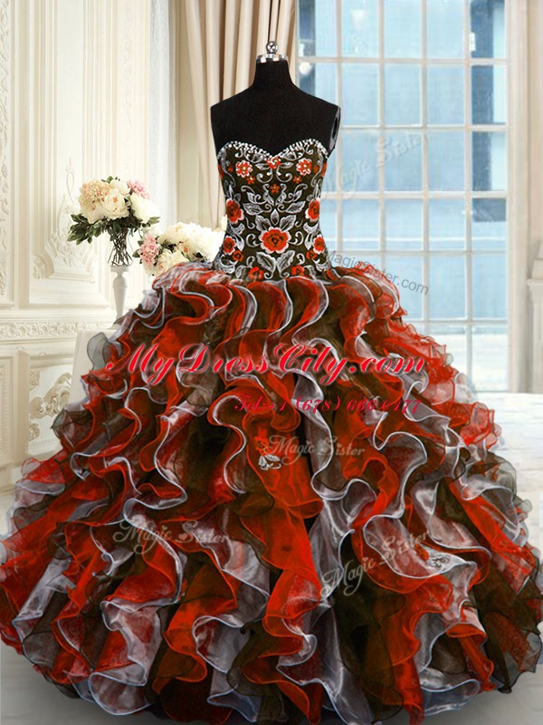 New Arrival Multi-color Lace Up Sweetheart Beading and Appliques Quinceanera Gowns Organza Sleeveless