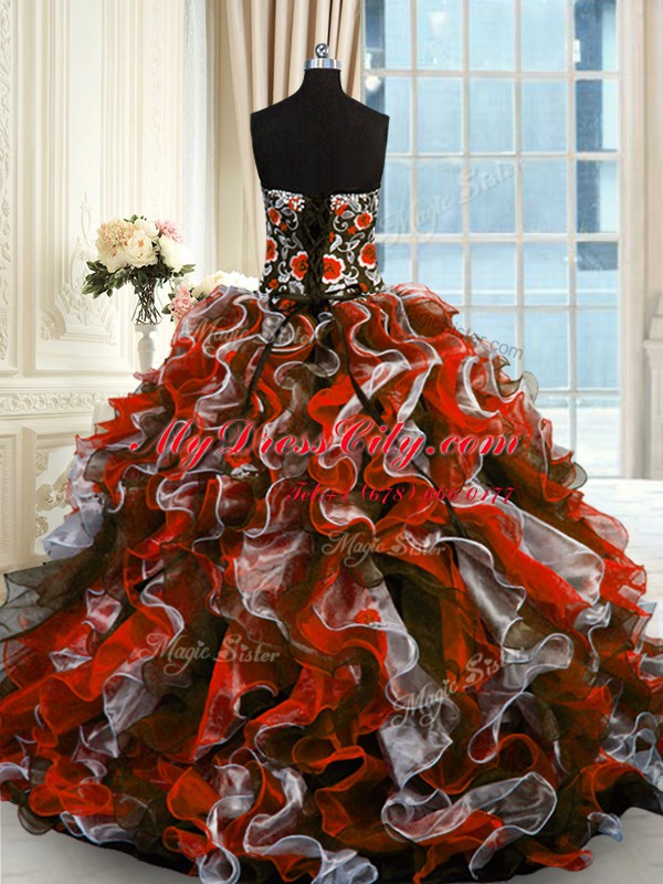 New Arrival Multi-color Lace Up Sweetheart Beading and Appliques Quinceanera Gowns Organza Sleeveless