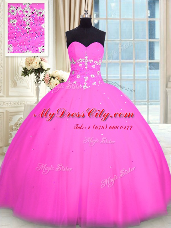 Superior Pink Lace Up Sweetheart Appliques Sweet 16 Quinceanera Dress Tulle Sleeveless