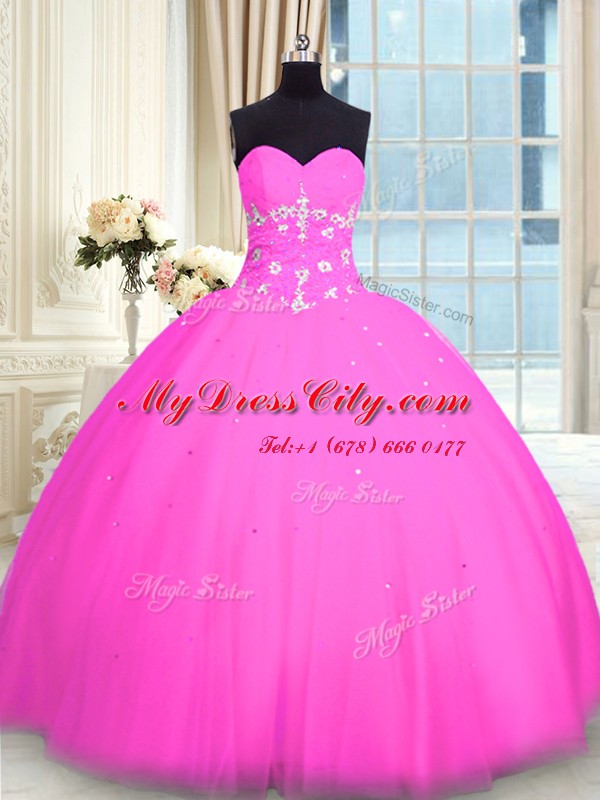 Superior Pink Lace Up Sweetheart Appliques Sweet 16 Quinceanera Dress Tulle Sleeveless