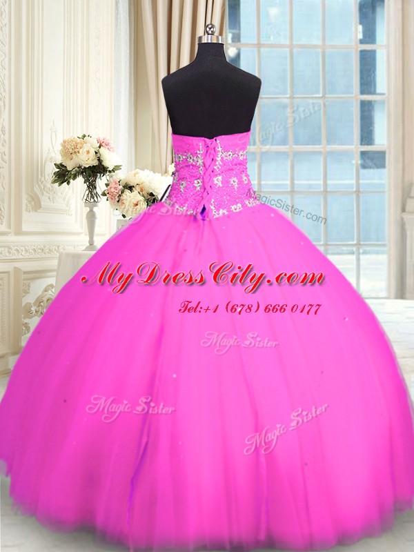 Superior Pink Lace Up Sweetheart Appliques Sweet 16 Quinceanera Dress Tulle Sleeveless