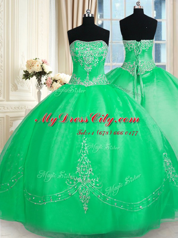 Sleeveless Beading and Embroidery Lace Up Quinceanera Gown