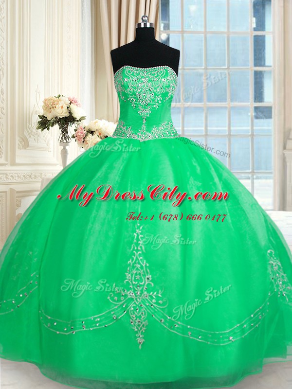 Sleeveless Beading and Embroidery Lace Up Quinceanera Gown