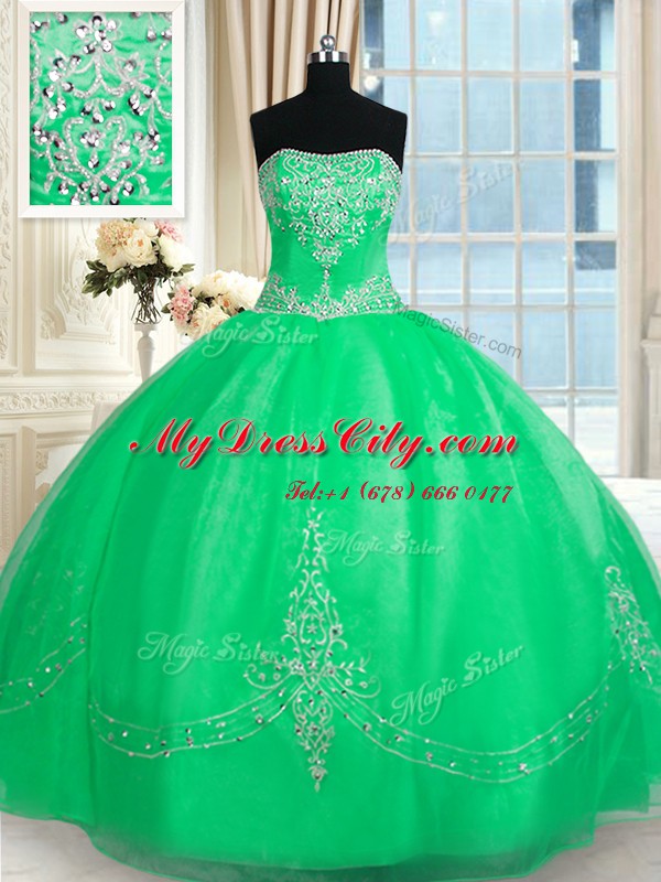 Sleeveless Beading and Embroidery Lace Up Quinceanera Gown