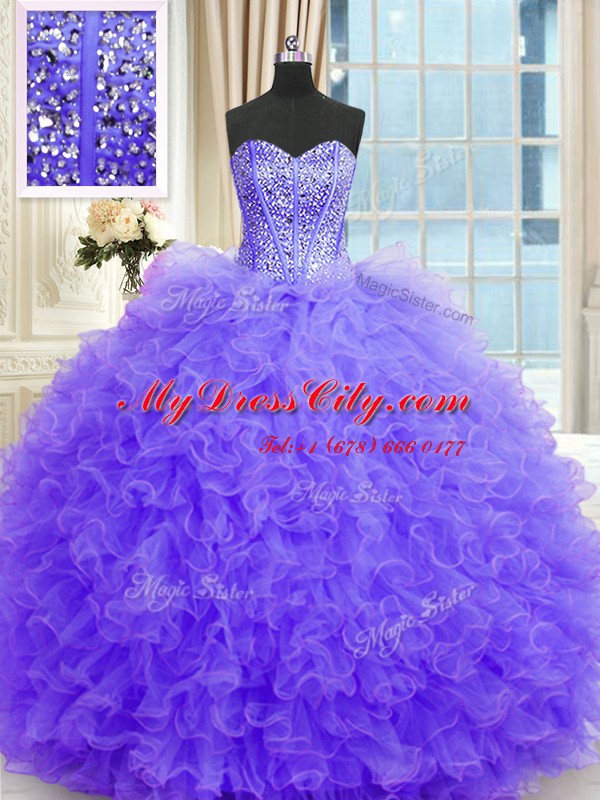 Gorgeous Strapless Sleeveless Lace Up Quince Ball Gowns Lavender Tulle