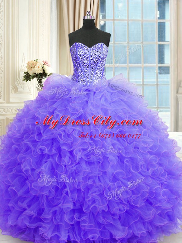 Gorgeous Strapless Sleeveless Lace Up Quince Ball Gowns Lavender Tulle