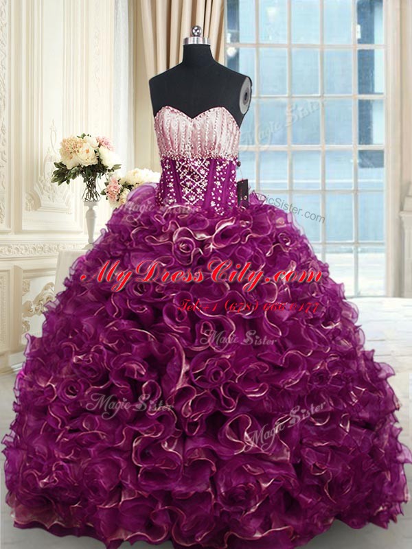 With Train Ball Gowns Sleeveless Fuchsia Quinceanera Dress Brush Train Lace Up