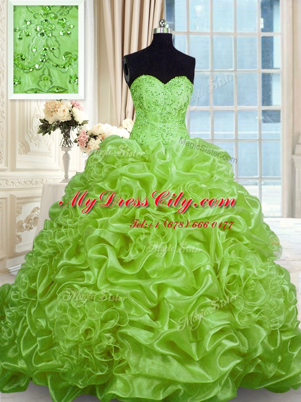 Enchanting Sweetheart Sleeveless Organza Ball Gown Prom Dress Beading and Pick Ups Sweep Train Lace Up