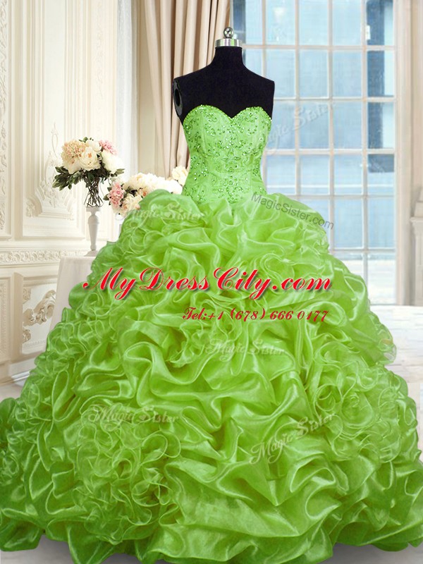 Enchanting Sweetheart Sleeveless Organza Ball Gown Prom Dress Beading and Pick Ups Sweep Train Lace Up