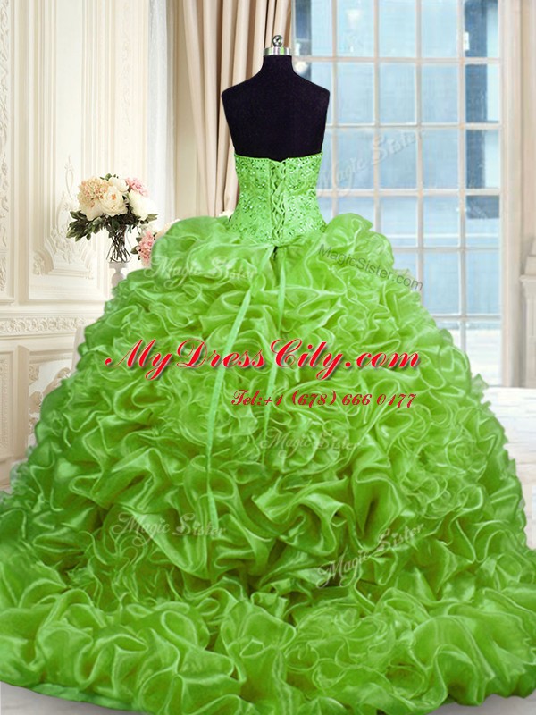 Enchanting Sweetheart Sleeveless Organza Ball Gown Prom Dress Beading and Pick Ups Sweep Train Lace Up