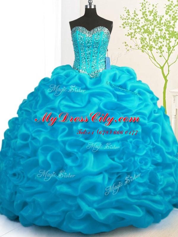 Customized Sweetheart Sleeveless Organza Quinceanera Gowns Beading and Ruffles Brush Train Lace Up