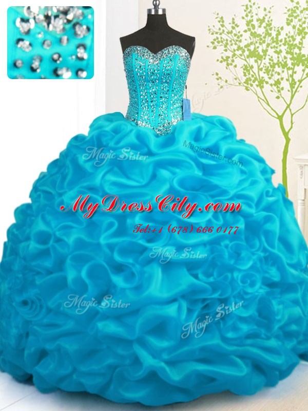 Customized Sweetheart Sleeveless Organza Quinceanera Gowns Beading and Ruffles Brush Train Lace Up