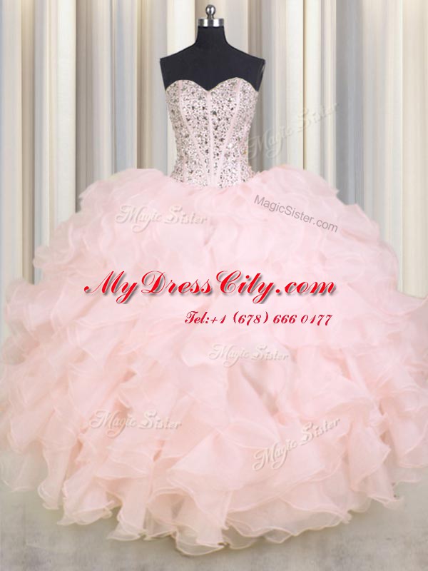 Sweetheart Sleeveless Organza Quinceanera Gown Beading and Ruffles Lace Up