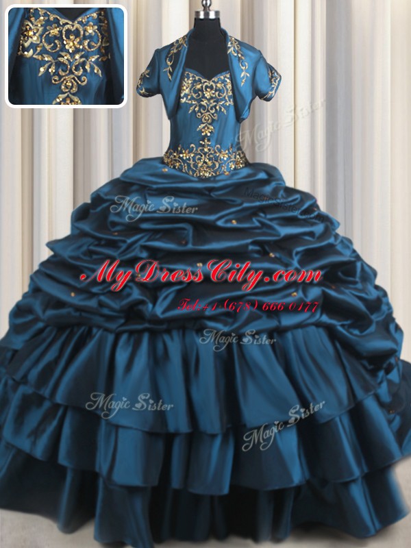 Luxury Sweetheart Sleeveless Taffeta Quinceanera Gowns Beading and Appliques and Pick Ups Brush Train Lace Up